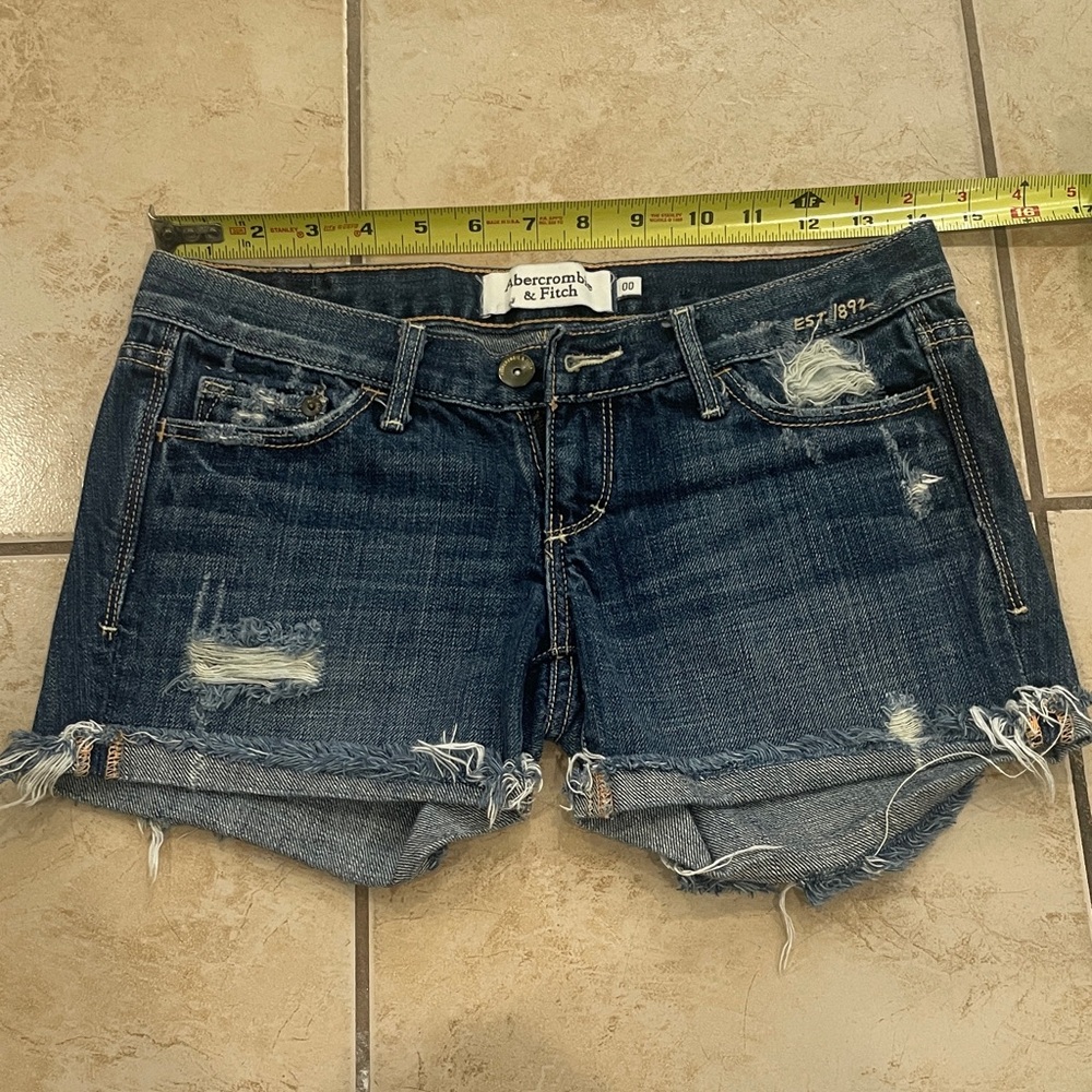 Abercrombie & Fitch Women's Distressed Dark Blue Jean Shorts